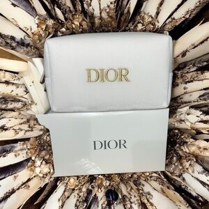 Dior White Cosmetic Bag w Gold Accent Logo NIB.  Mystery Bag!